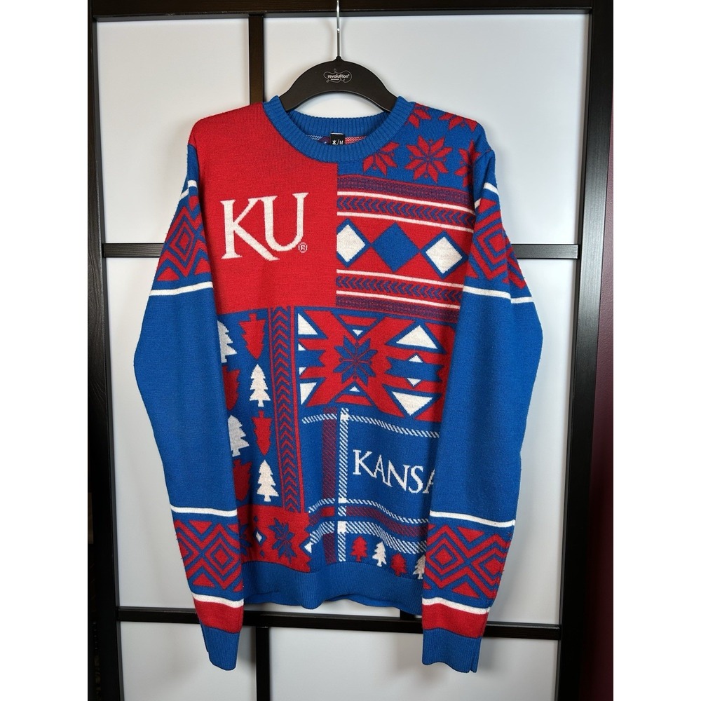 Kansas KU Jayhawks Ugly Christmas Sweater Men's Medium